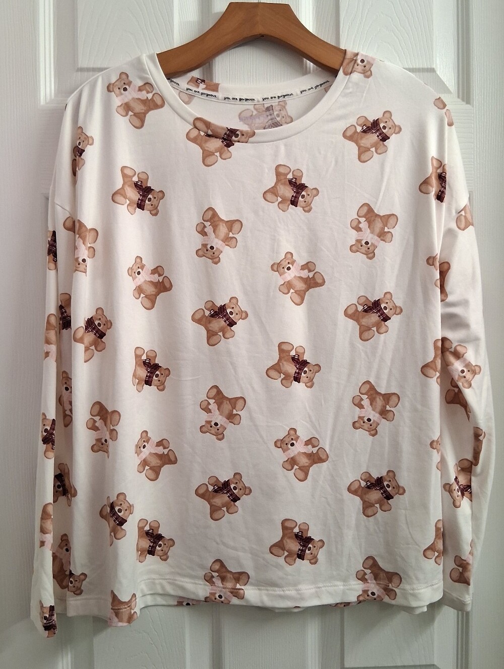 Joyspun Teddy Bear Print Long Sleeve Top Medium